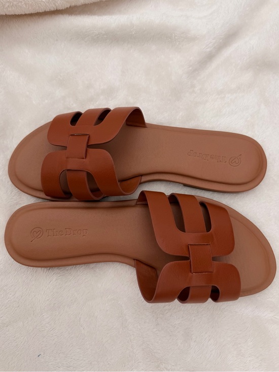 The Drop Shoes - Women's Brown Leather Summer Slide Sandals